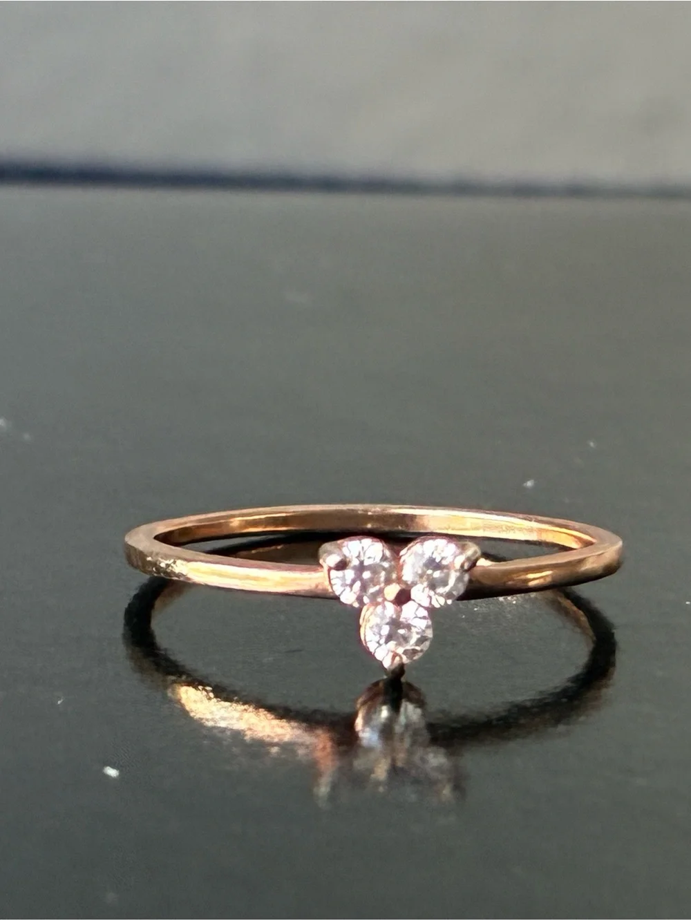 925 Sterling Silver Delicate Rose Gold Trio-Cluster Ring Sz 8